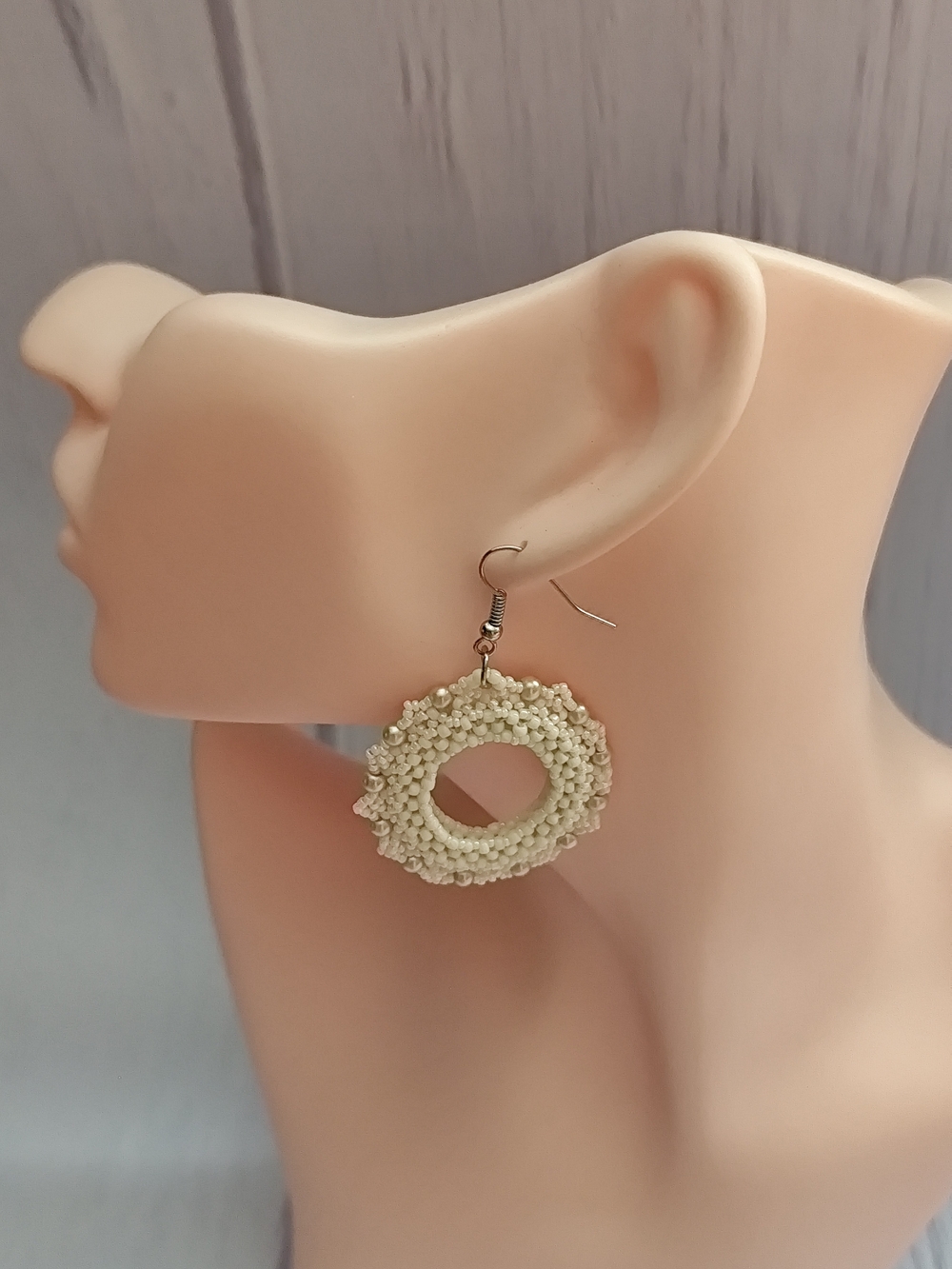 Cream Beaded Hoop Drop Earrings for Women